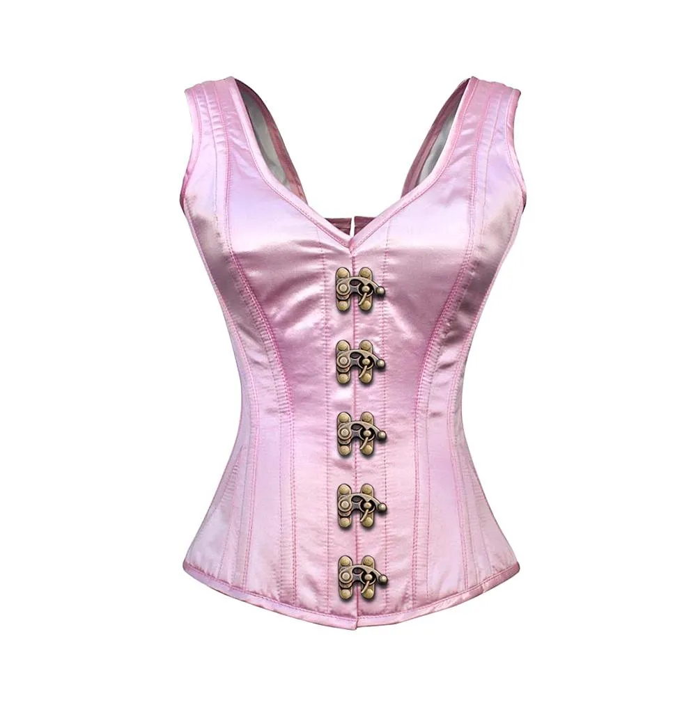 Pelkey Pink Satin Shoulder Straps Overbust Steel Boned Corset