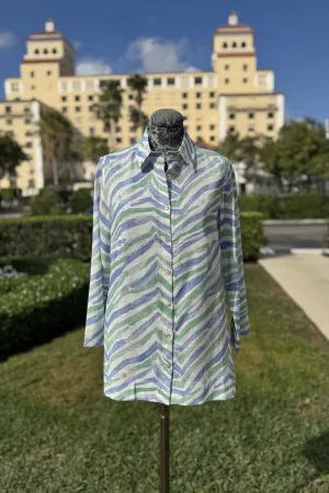 Periwinkle and Mint Zebra Linen Shirt