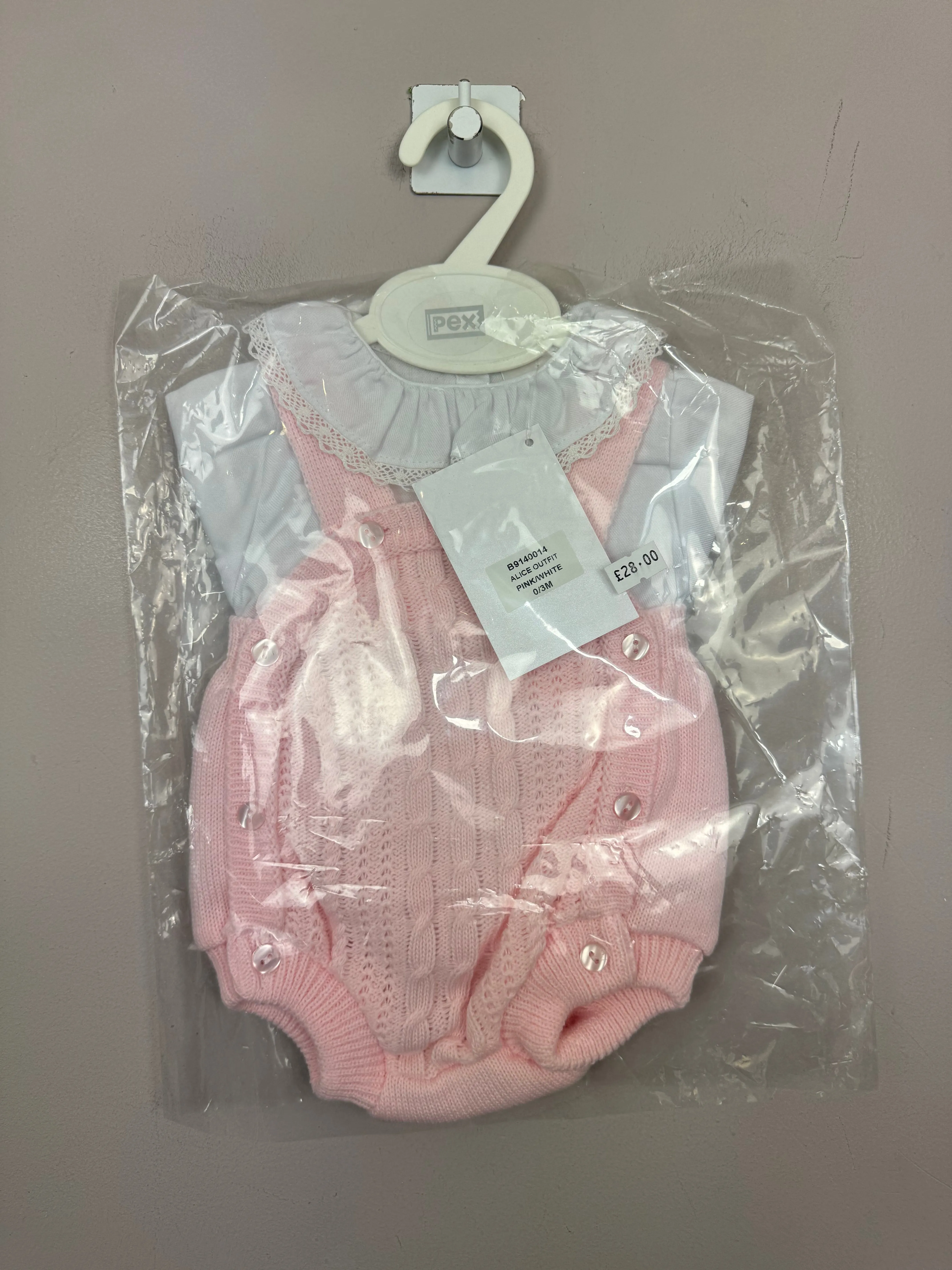 Pex Pink Cable Knit Dungaree Set 0-3m