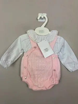 Pex Pink Cable Knit Dungaree Set 0-3m