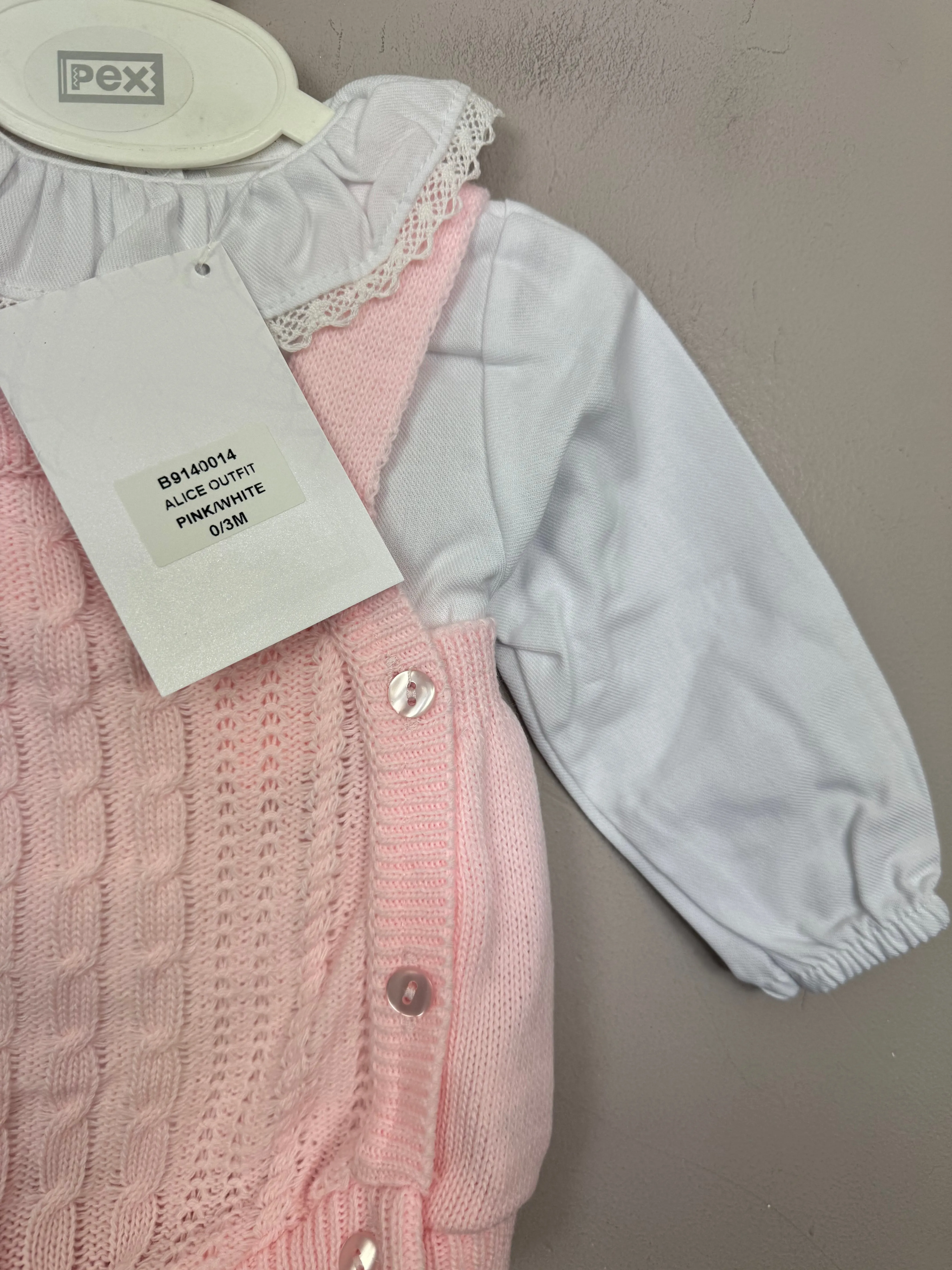 Pex Pink Cable Knit Dungaree Set 0-3m
