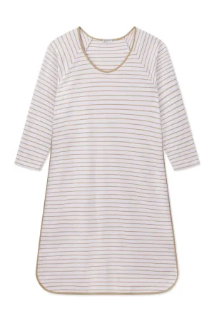 Pima Long Sleeve Nightgown in Sandstone Rowing Stripe