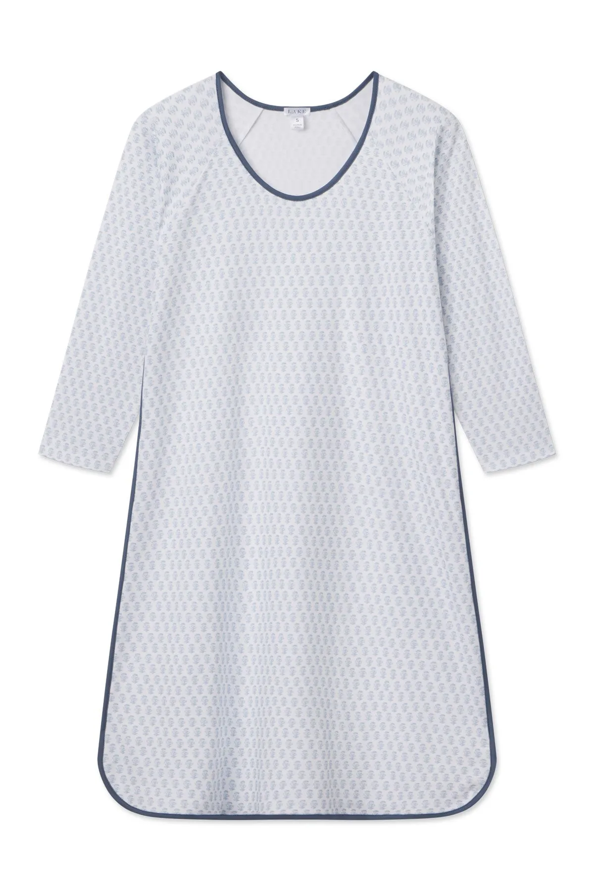 Pima Long Sleeve Nightgown in Sea Depth Blockprint