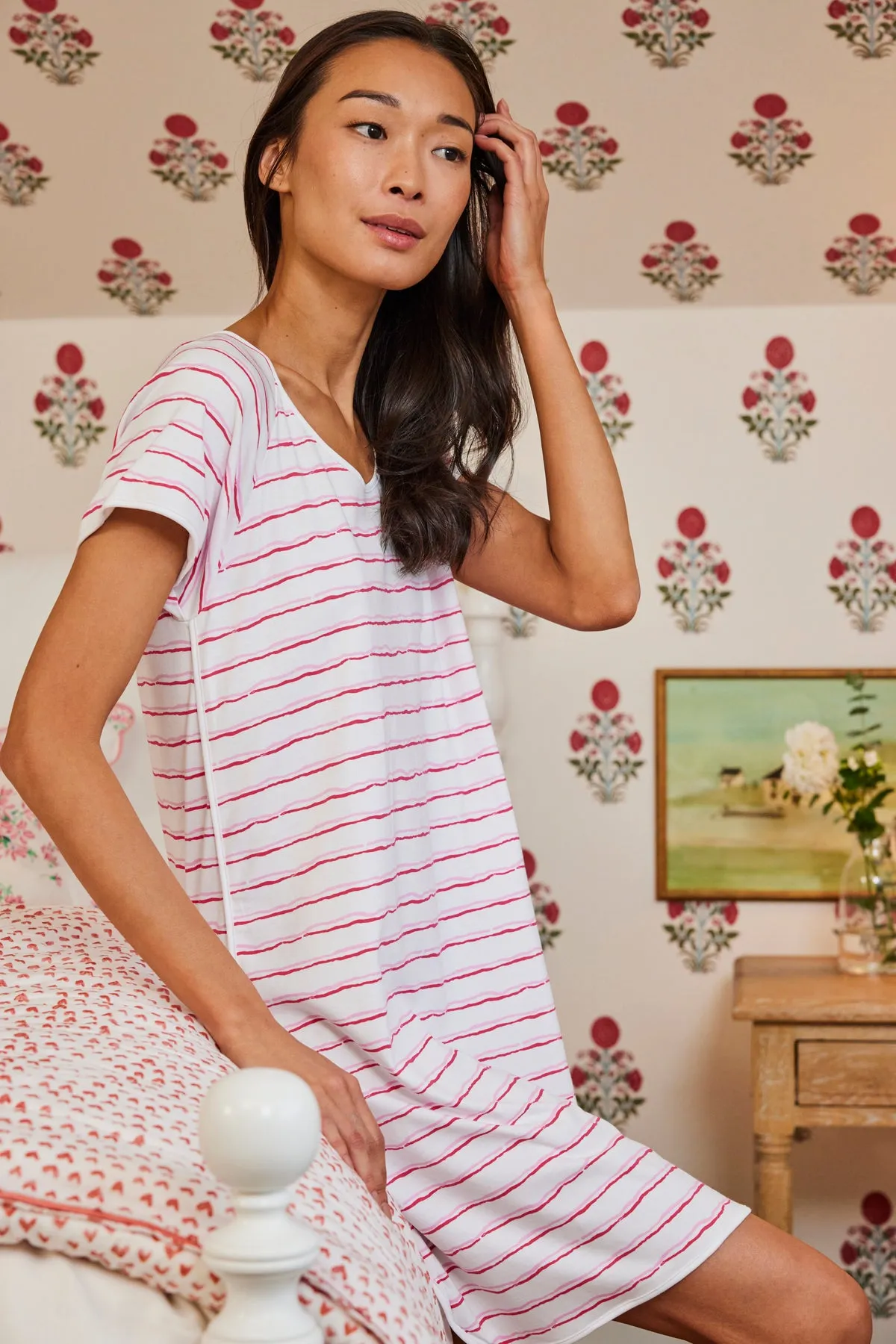 Pima Nightgown in Resort Pink Duet Stripe