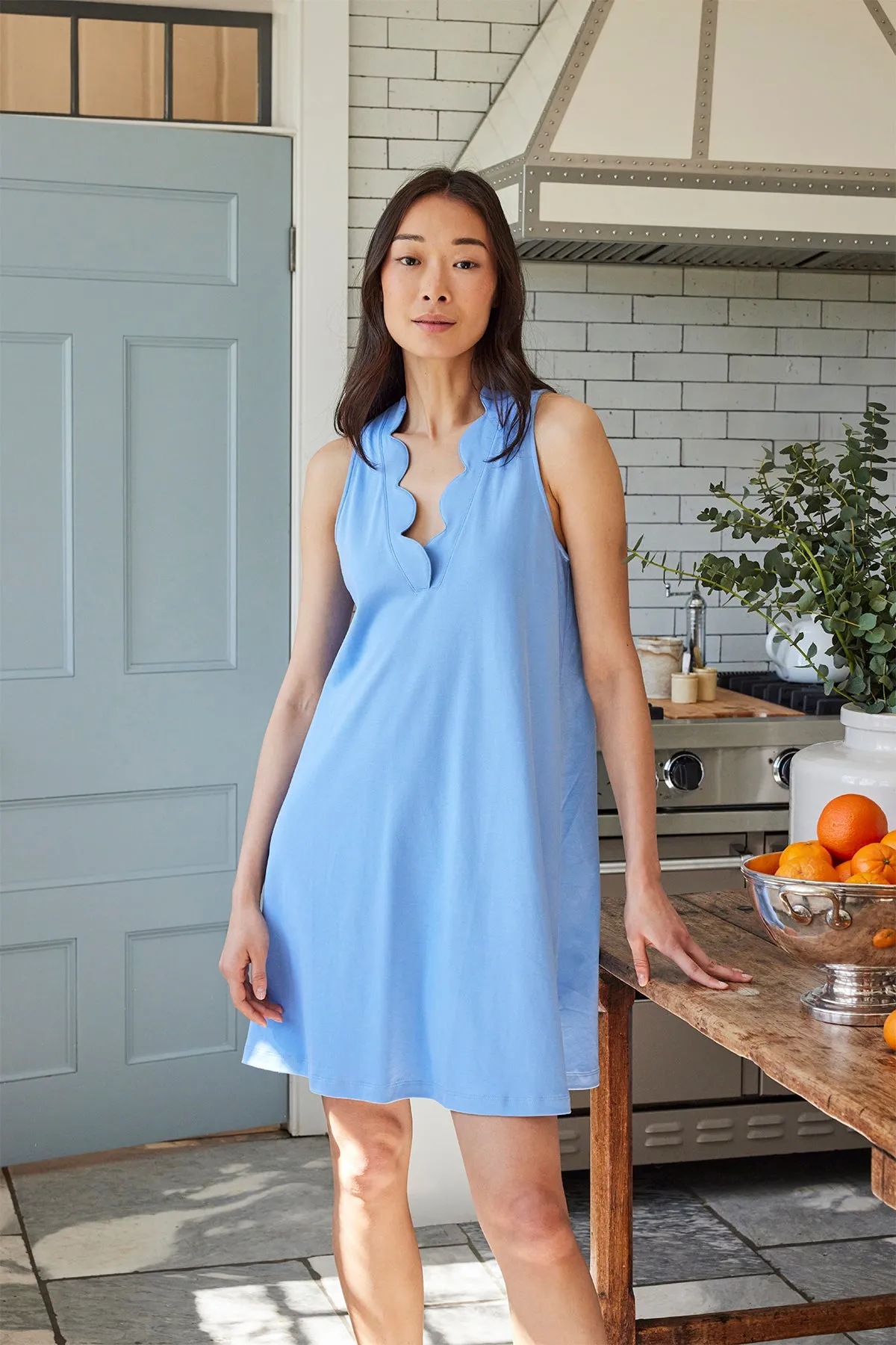 Pima Scallop Tank Gown in Baltic Blue