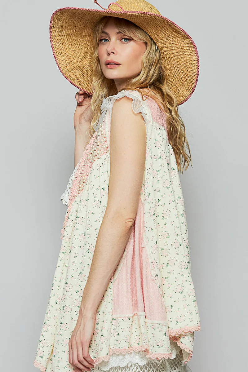 Pink Floral Sleeveless cardigan