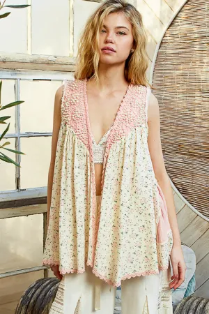 Pink Floral Sleeveless cardigan