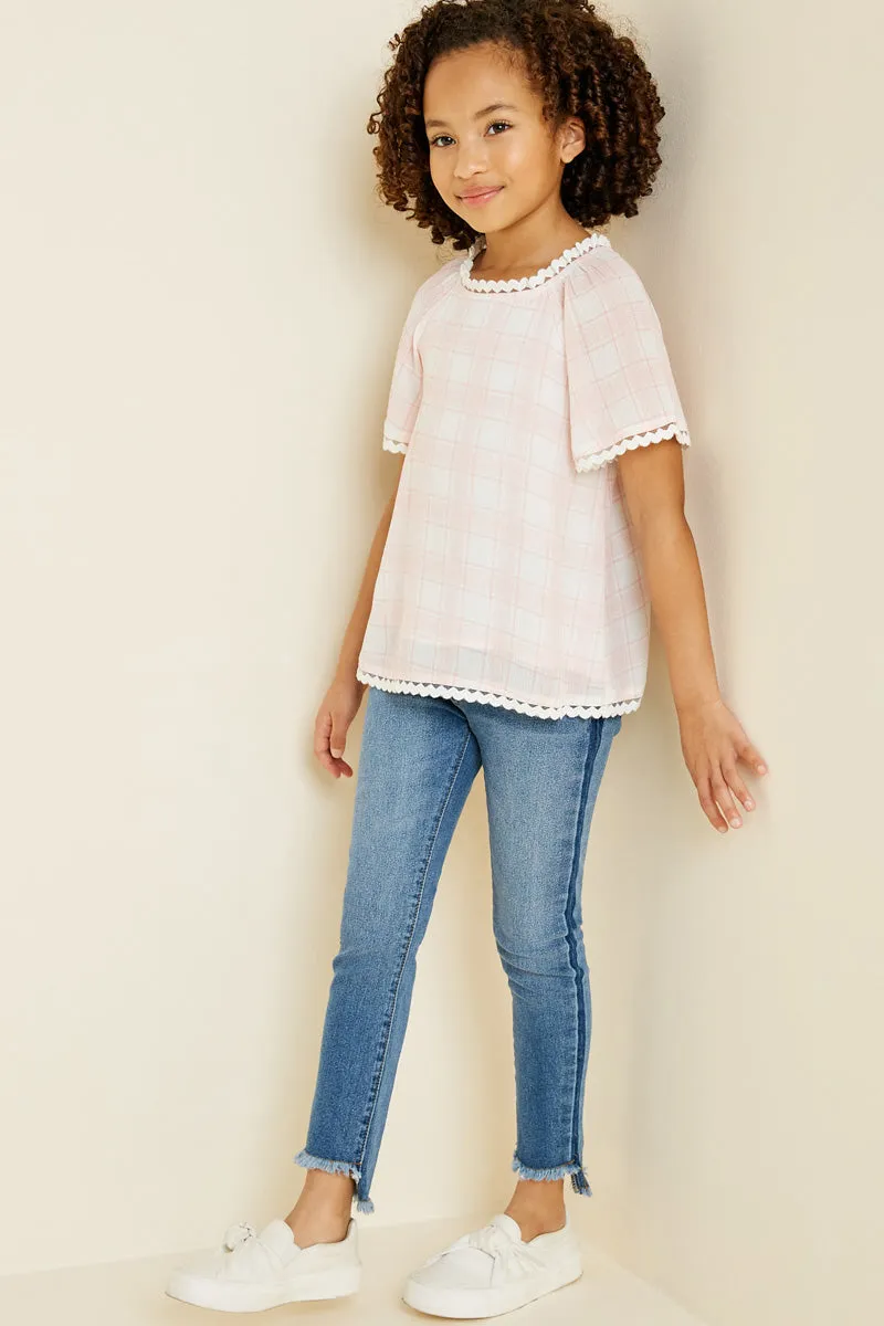 Plaid Crochet Trim Top