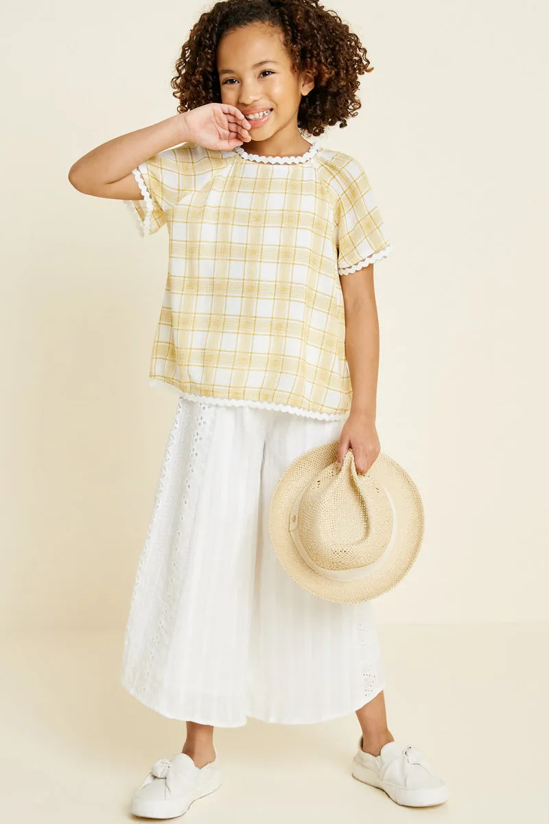 Plaid Crochet Trim Top