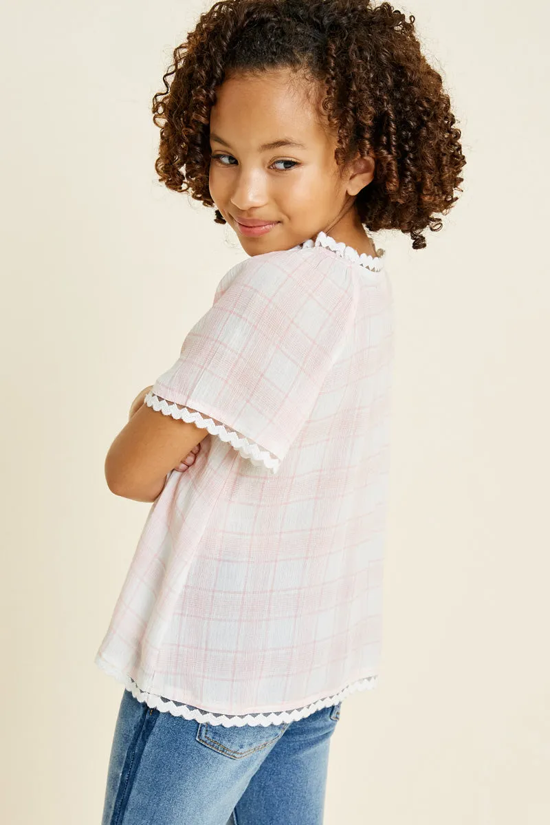Plaid Crochet Trim Top
