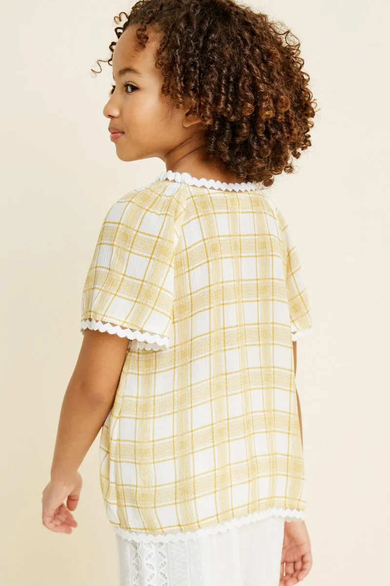 Plaid Crochet Trim Top