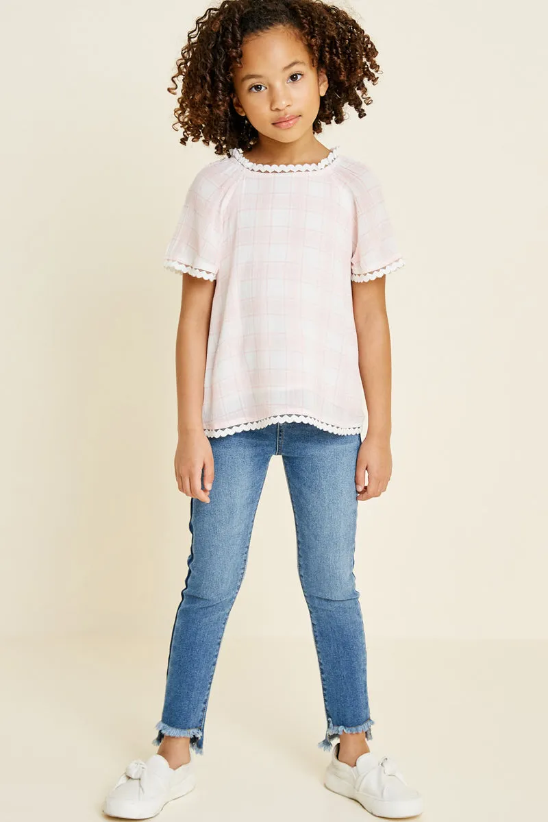 Plaid Crochet Trim Top