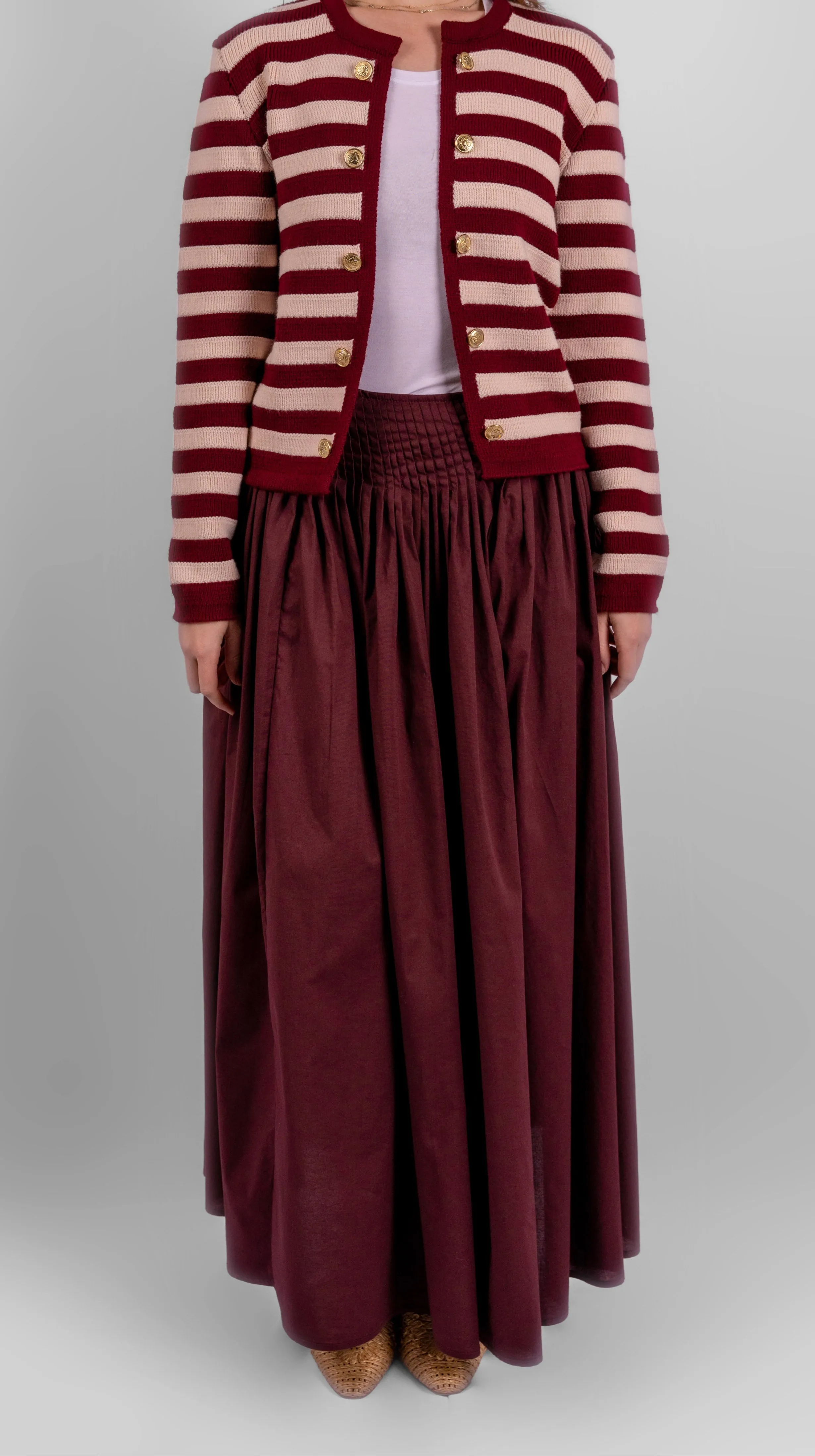 Pleated Maxi Skirt - Burgundy