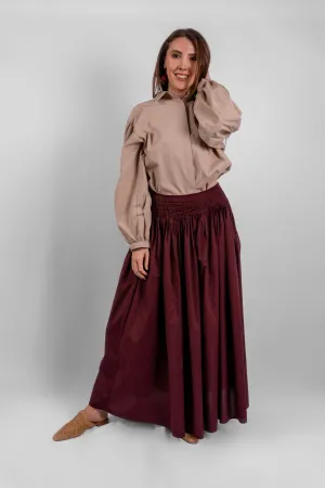 Pleated Maxi Skirt - Burgundy