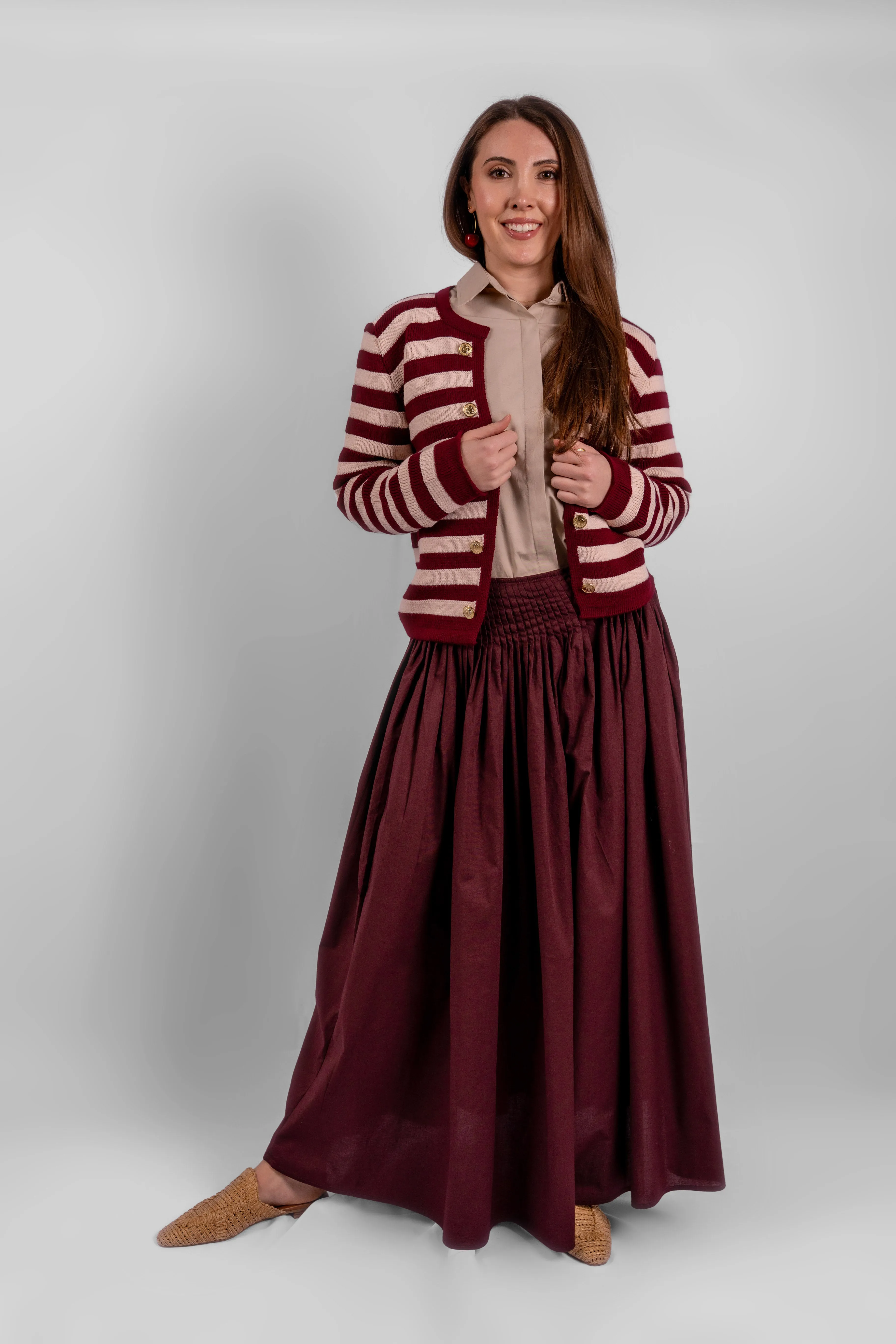 Pleated Maxi Skirt - Burgundy
