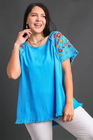Plus Embroidered Sleeve Top