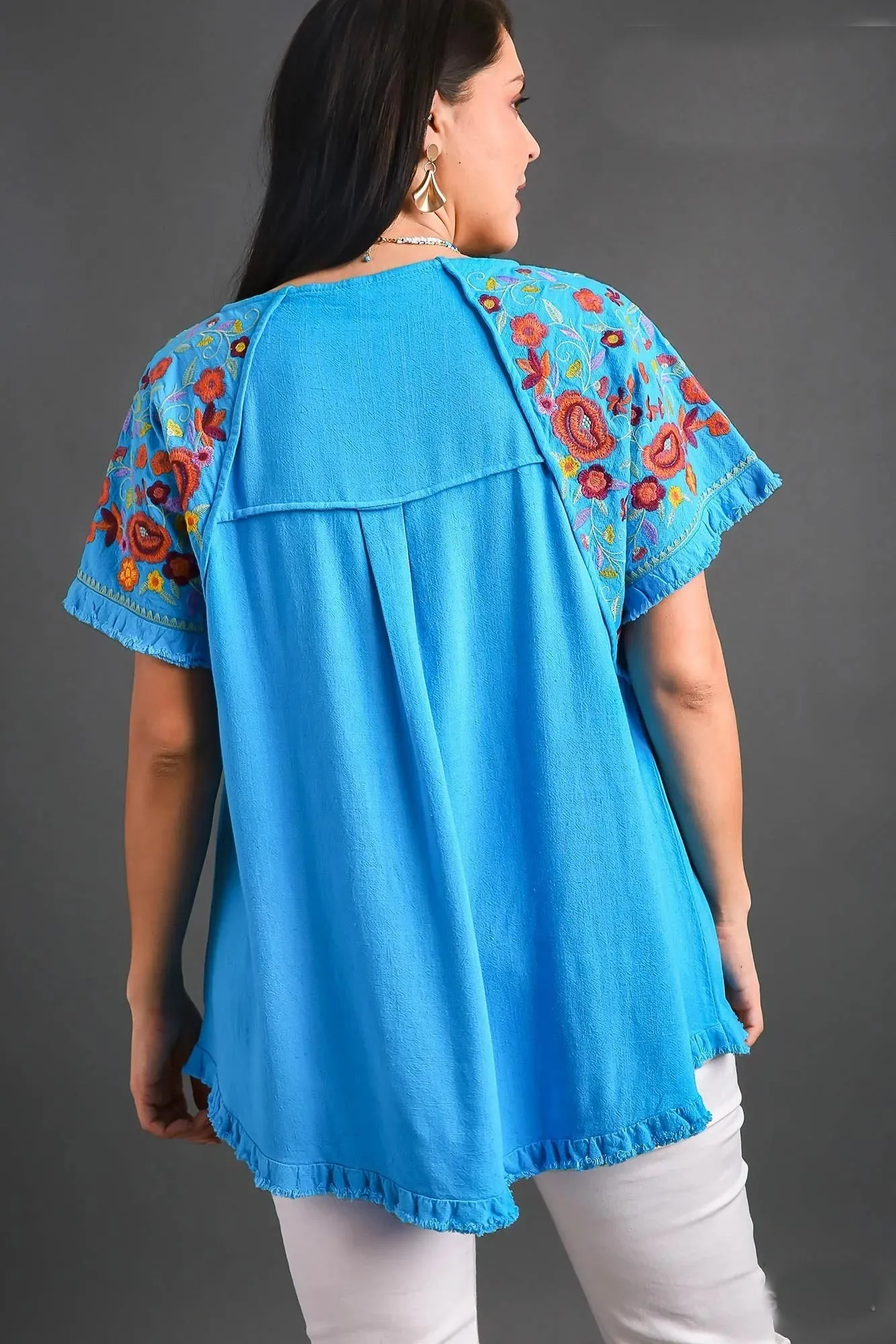 Plus Embroidered Sleeve Top