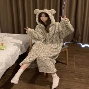 Plus Size Coral Velvet Pajamas Fleece Lined For Women Thick Night-robe