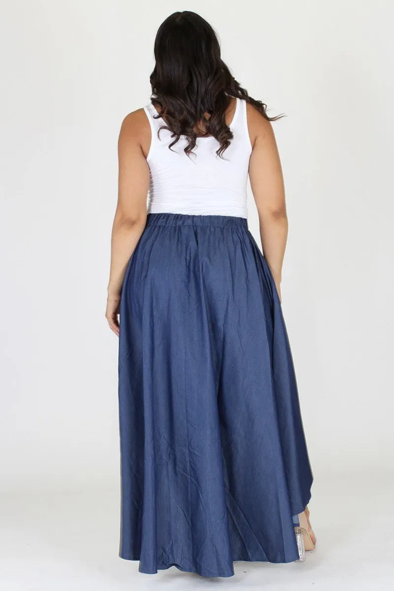 Plus Size Ribbon Tie Denim Drape Skirt