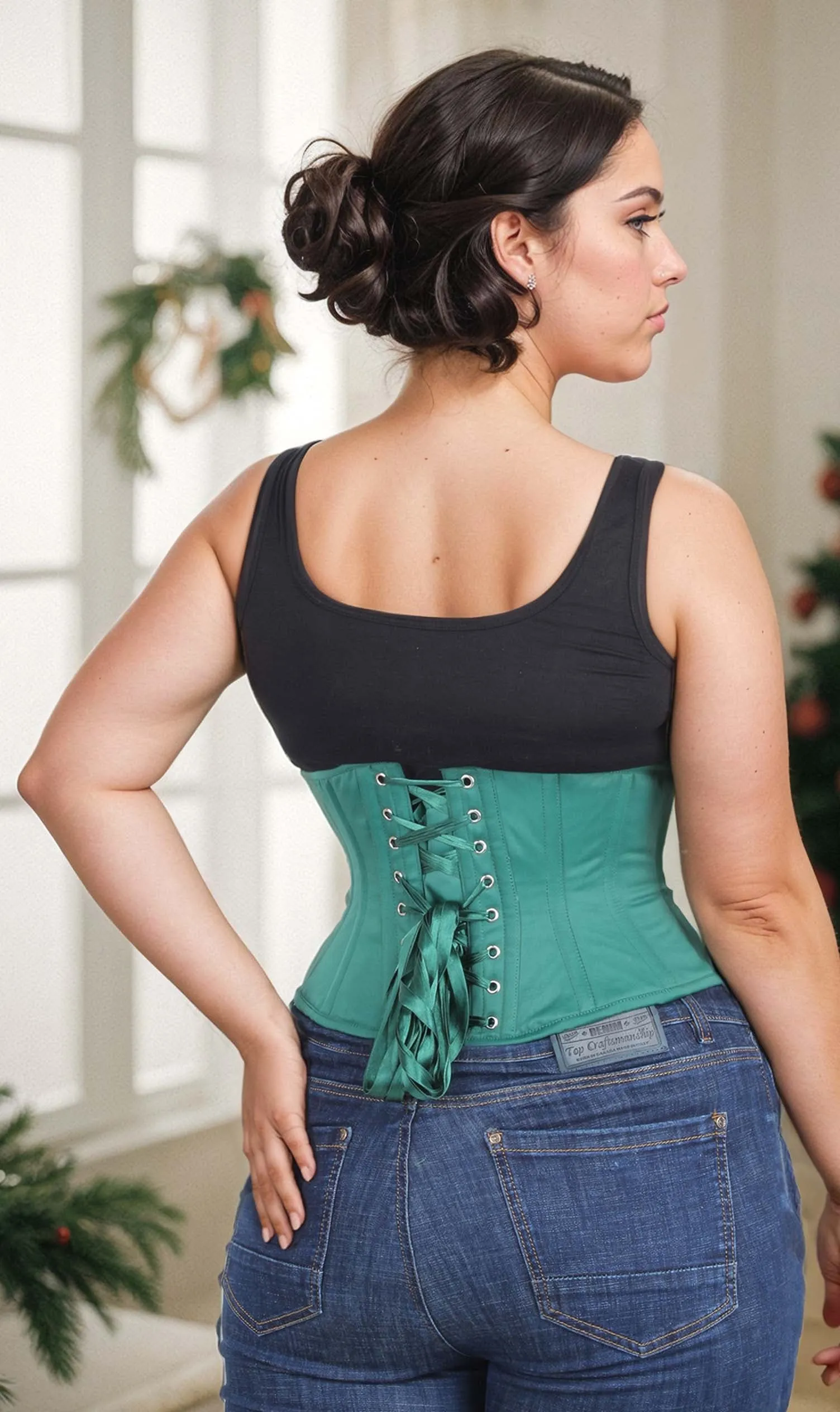 Plus Size Waist Trainer Green Taffeta Waspie Corset