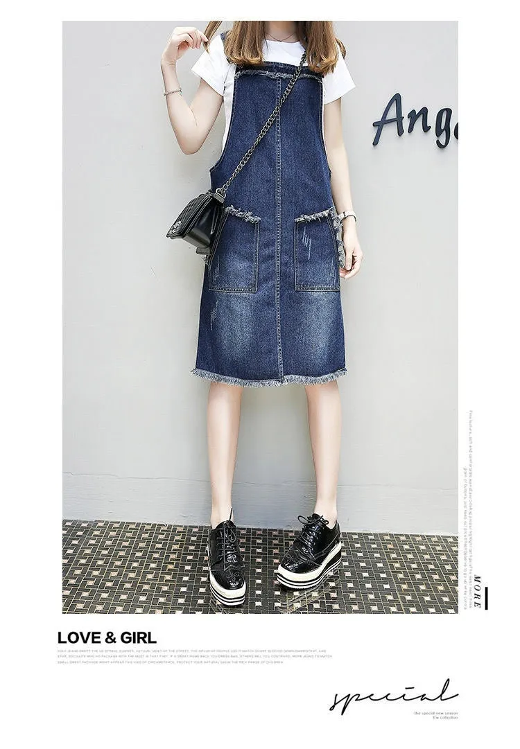Plus-sized Plus Size Women's Clothing Spring And Summer Slimming Denim Suspender Skirt Slim Fit Dress Fat Sister