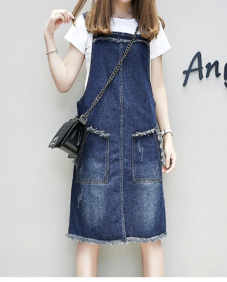 Plus-sized Plus Size Women's Clothing Spring And Summer Slimming Denim Suspender Skirt Slim Fit Dress Fat Sister
