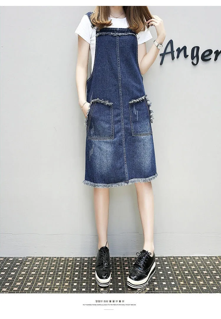Plus-sized Plus Size Women's Clothing Spring And Summer Slimming Denim Suspender Skirt Slim Fit Dress Fat Sister
