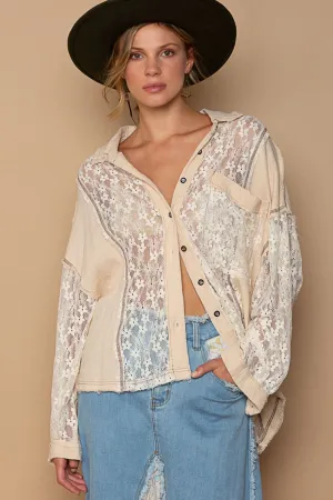 POL Oversize Lace Button-Down Shirt for Trendy Style