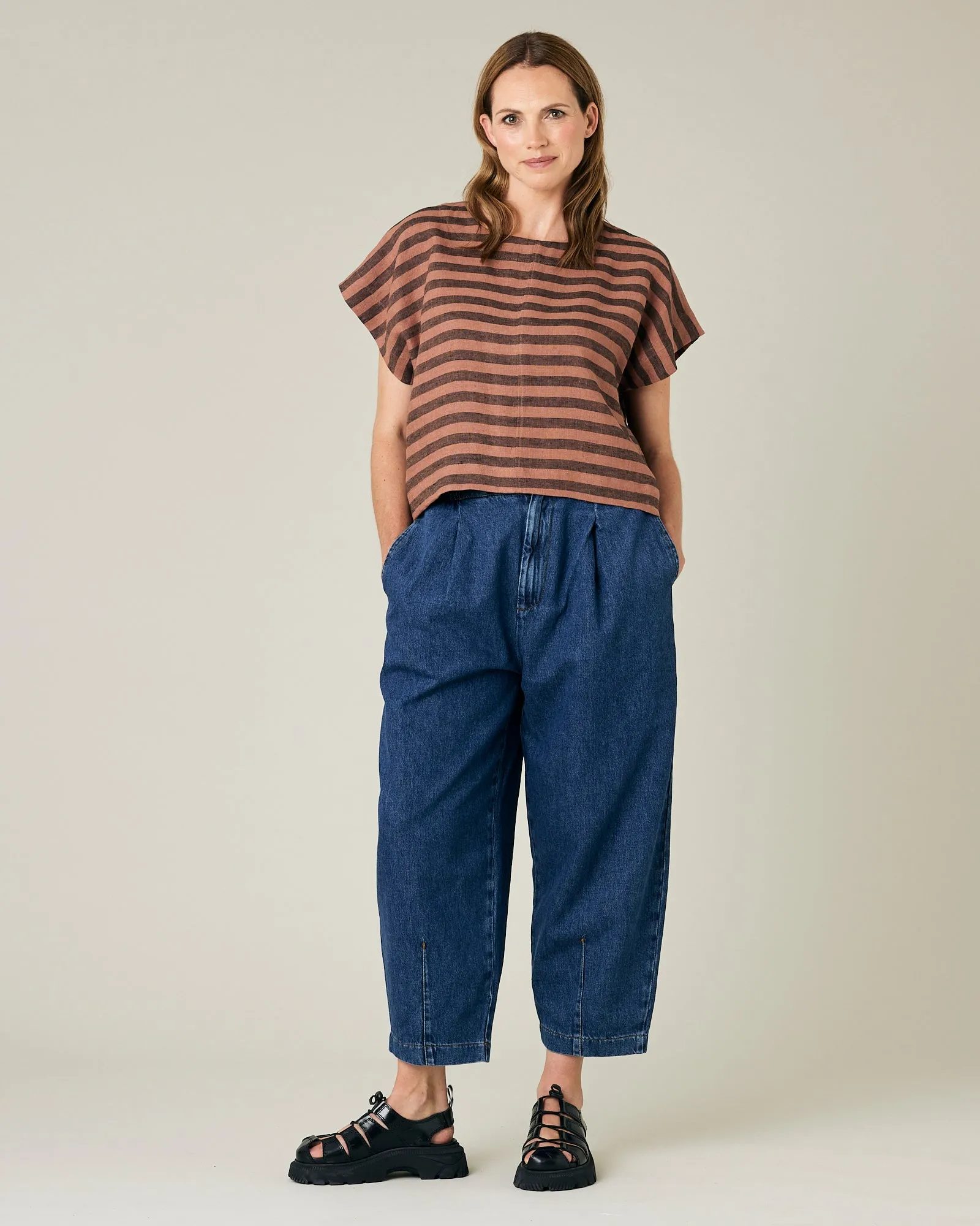 Polly Biscuit Stripe Linen Top