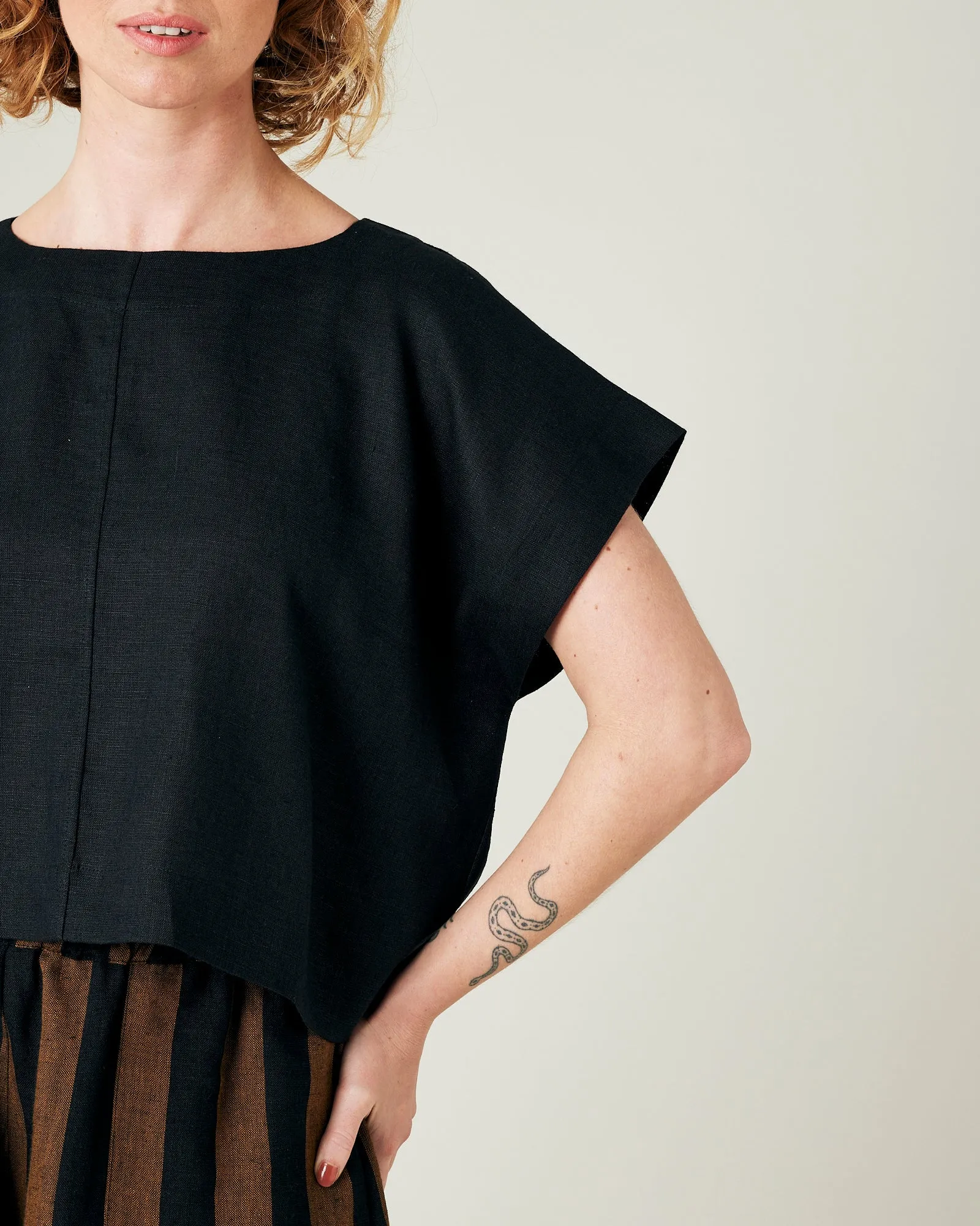 Polly Black Linen Top