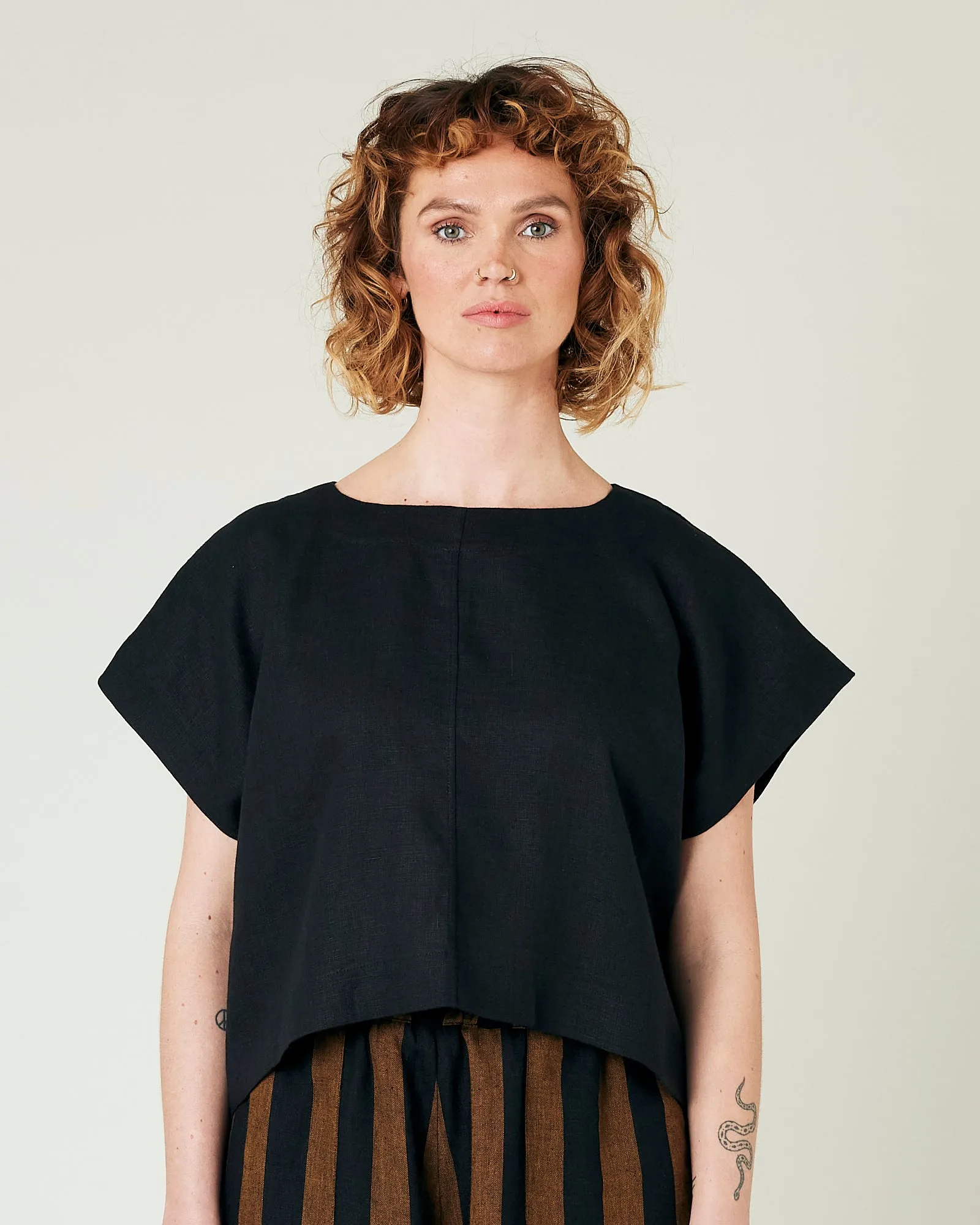 Polly Black Linen Top