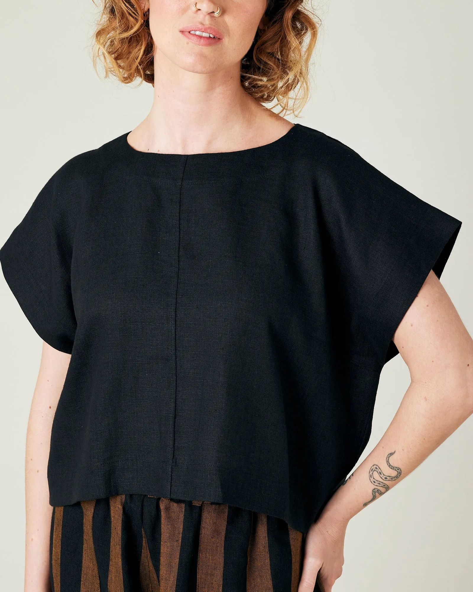 Polly Black Linen Top