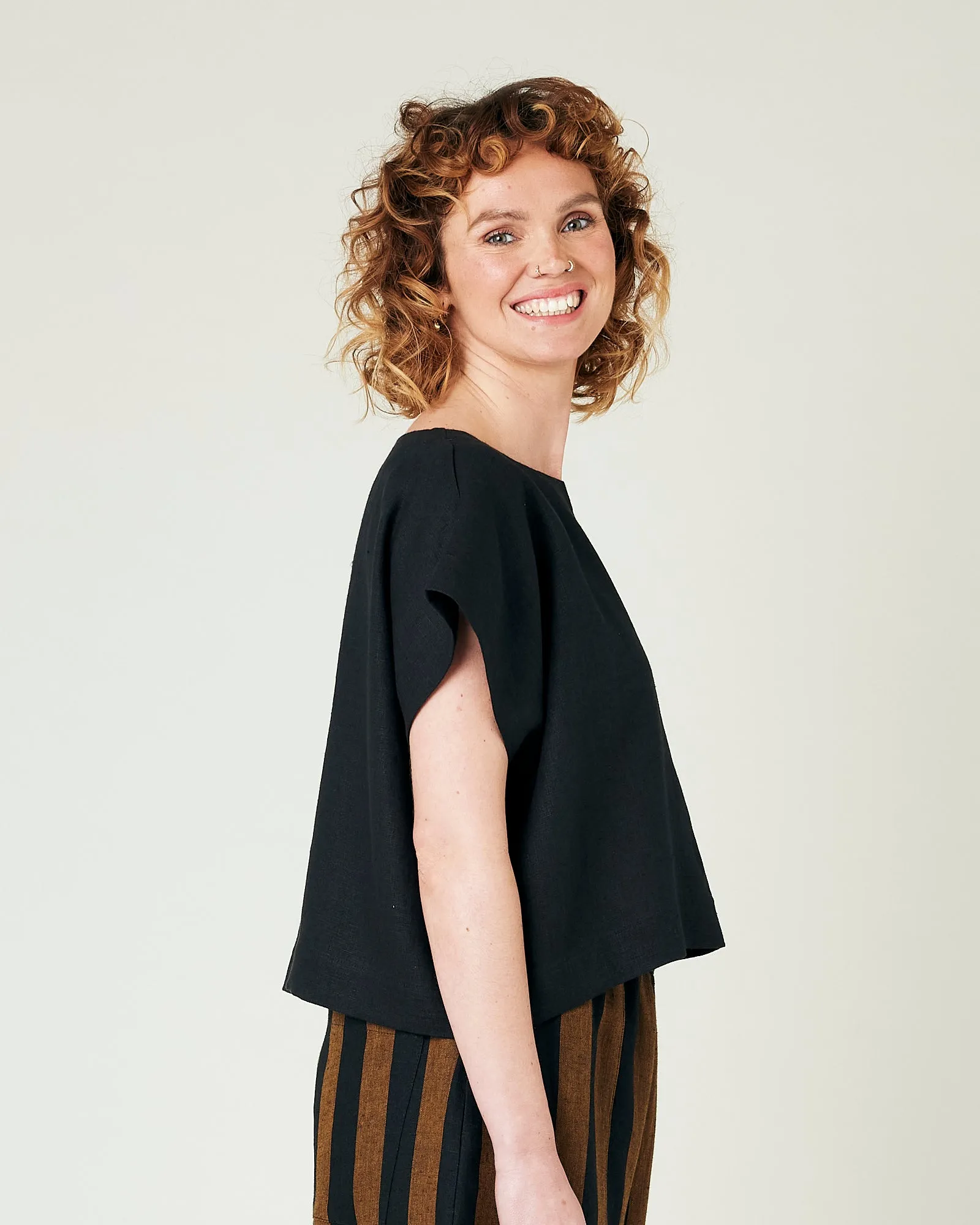 Polly Black Linen Top