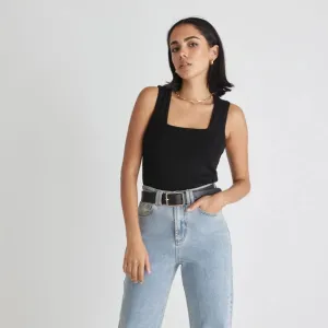 Positive Black Rib Square Neck Tank