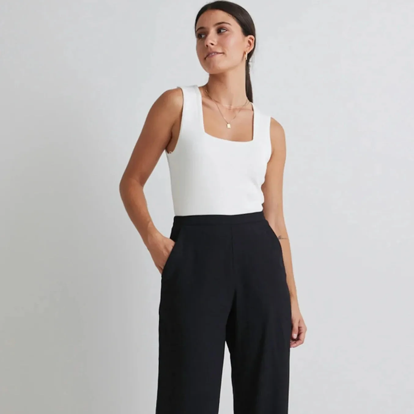 Positive Cream Rib Square Neck Tank
