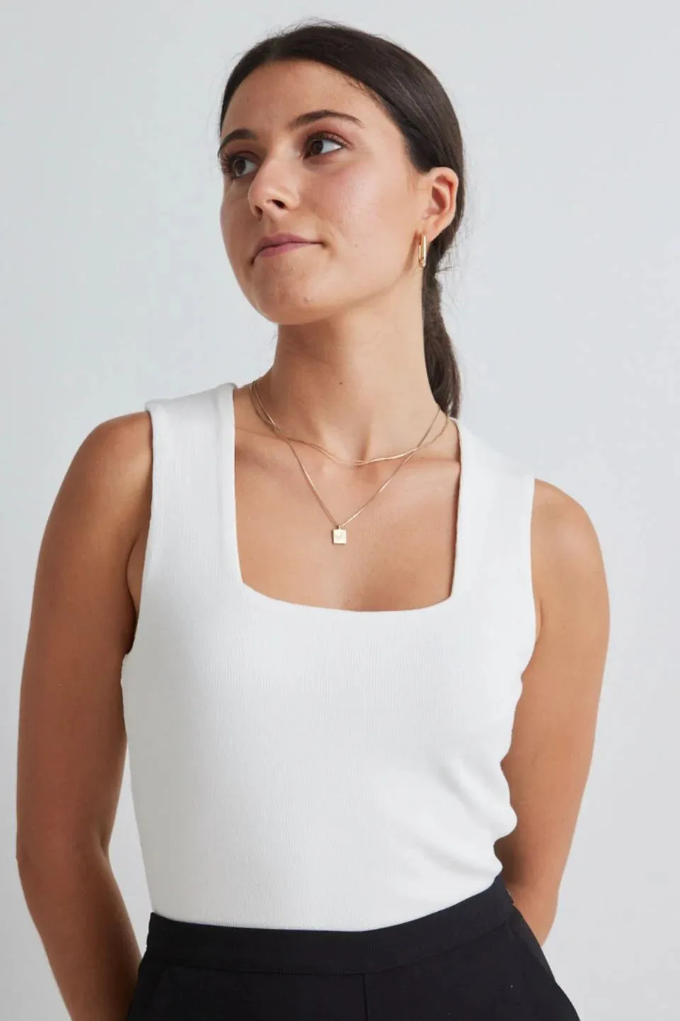 Positive Cream Rib Square Neck Tank