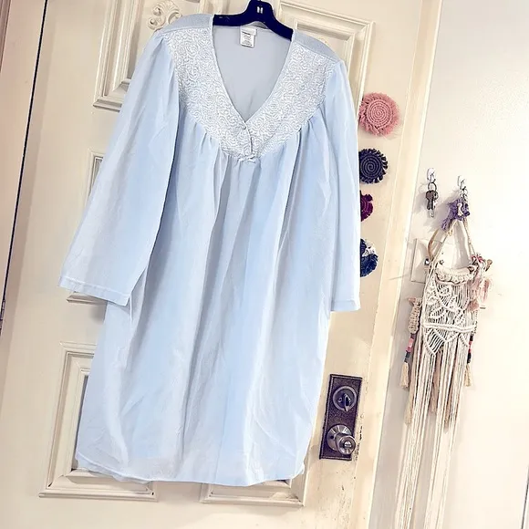 Pretty Vintage Baby_Blue *Long Sleeves Soft Fleece Nightgown w/Quilted Design 3x