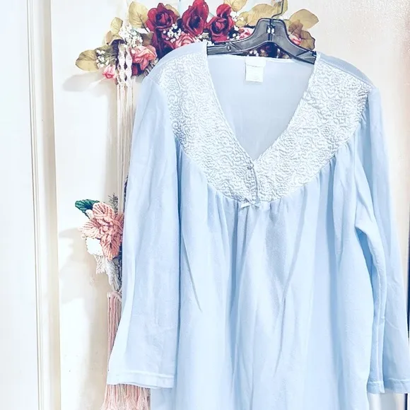 Pretty Vintage Baby_Blue *Long Sleeves Soft Fleece Nightgown w/Quilted Design 3x
