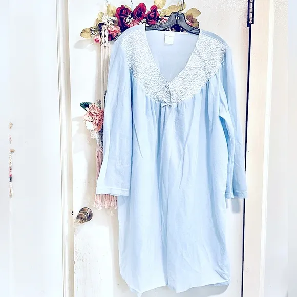 Pretty Vintage Baby_Blue *Long Sleeves Soft Fleece Nightgown w/Quilted Design 3x