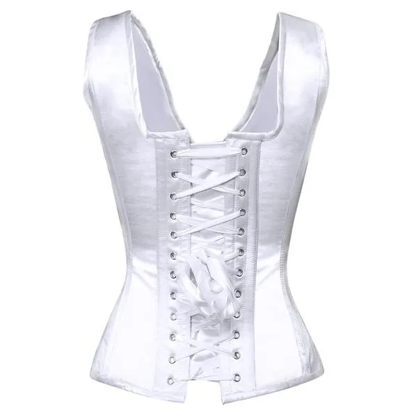 Priscila Satin Shoulder Straps Overbust Steel Boned Corset