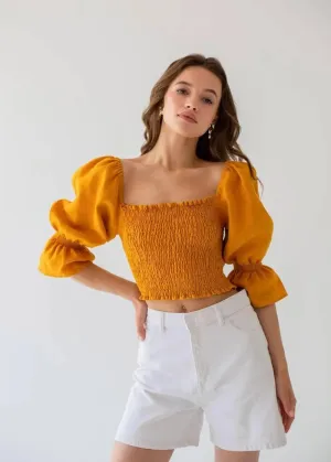 Puff Sleeve Linen Top