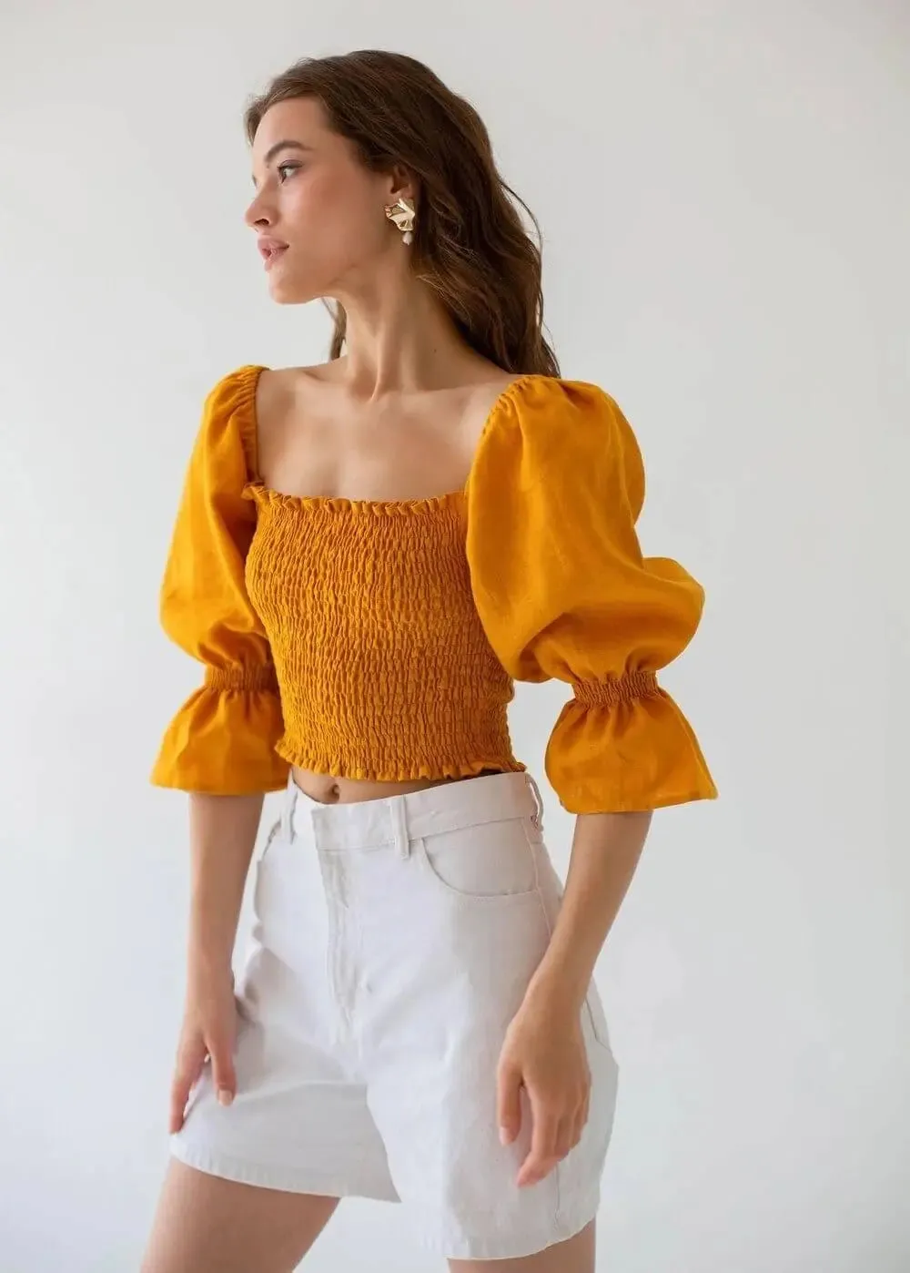 Puff Sleeve Linen Top