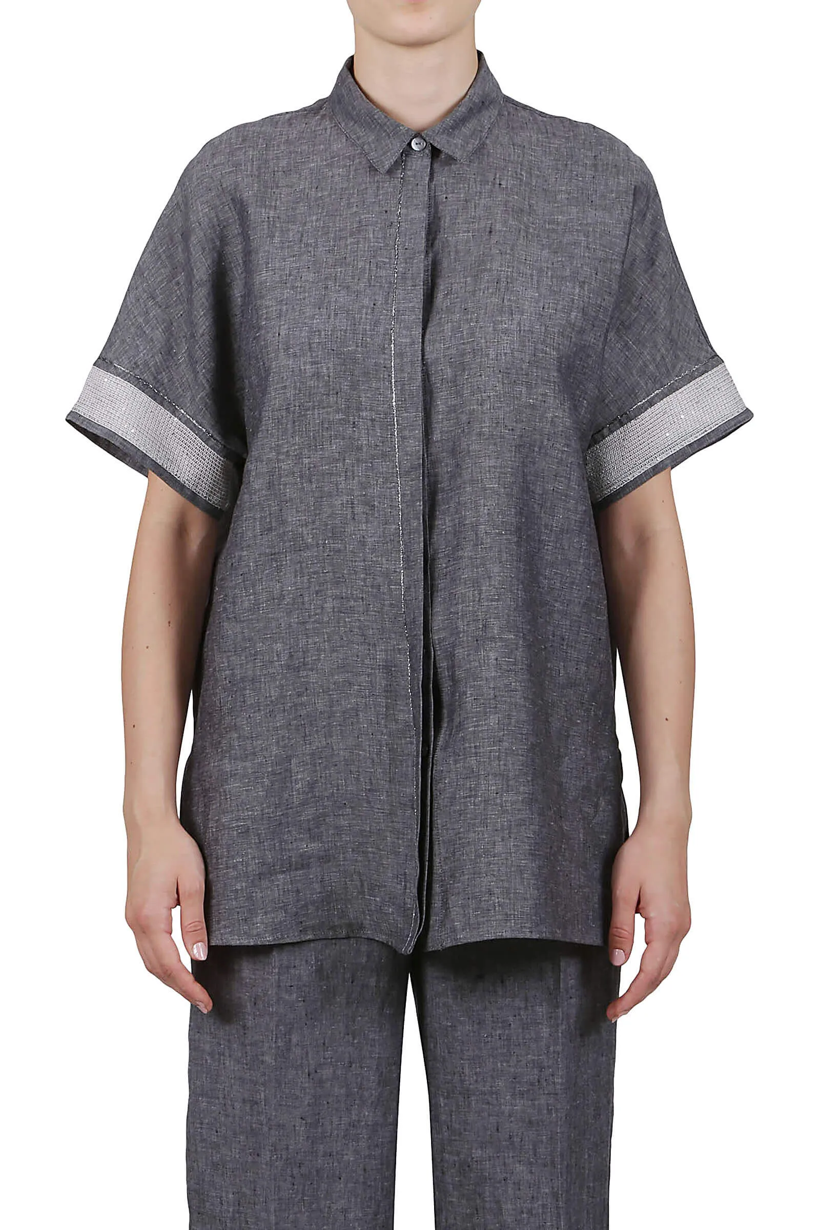 Purotatto Charcoal Grey Linen Top