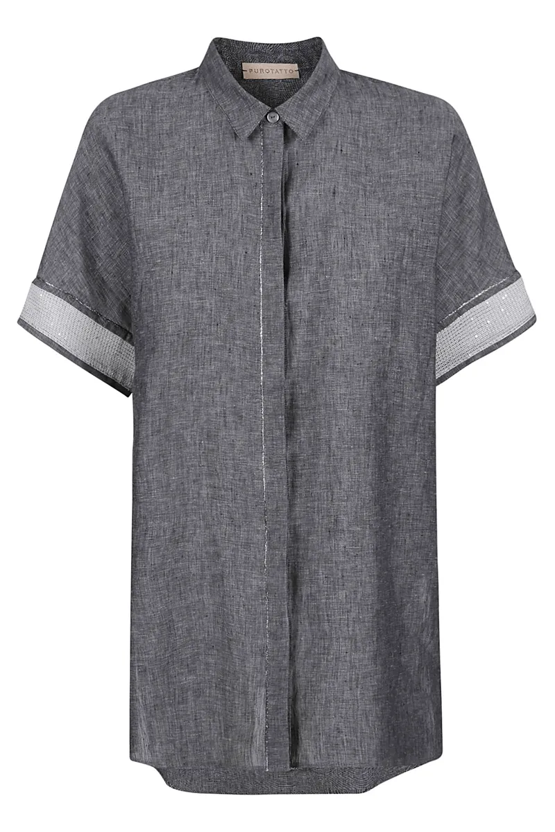 Purotatto Charcoal Grey Linen Top