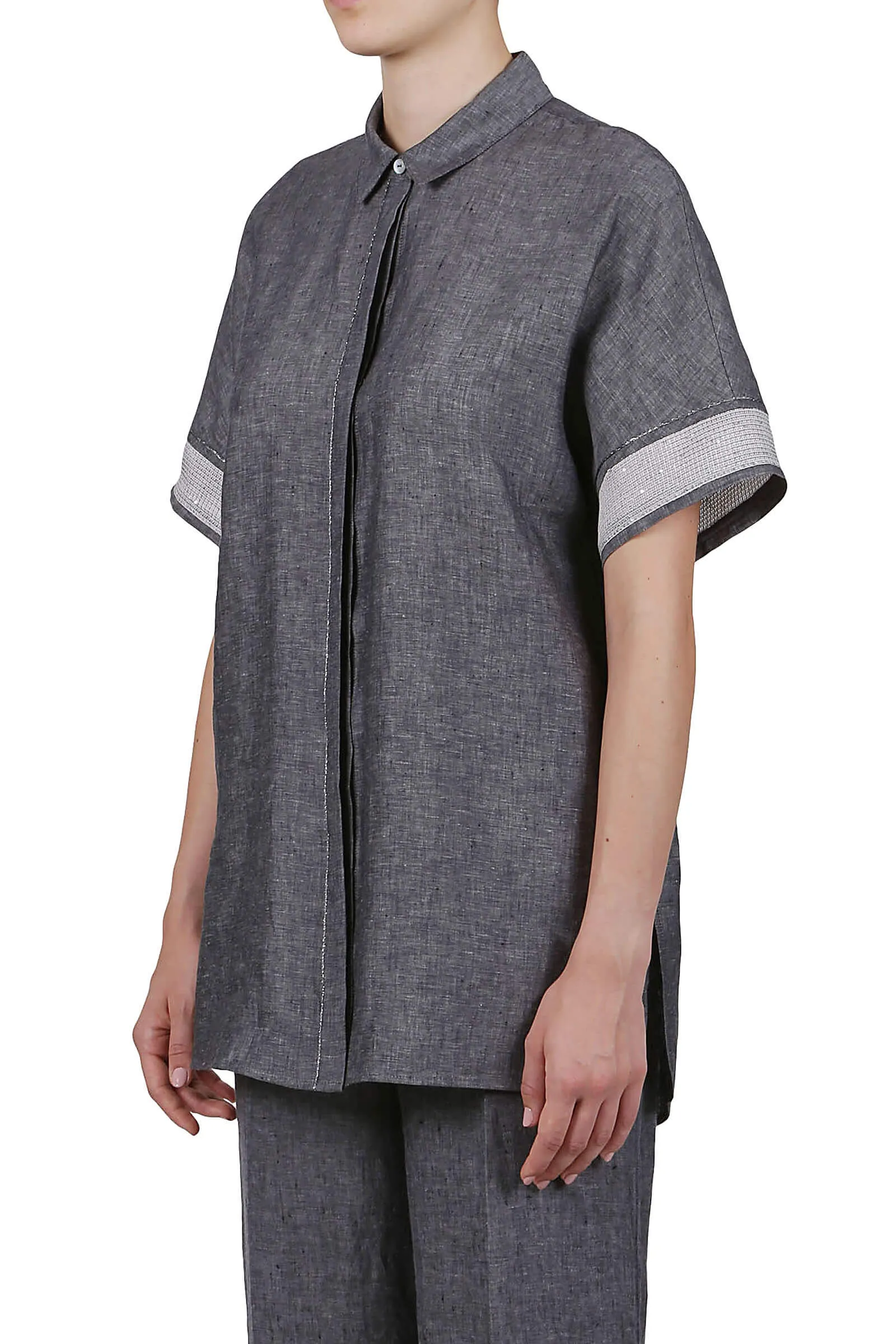 Purotatto Charcoal Grey Linen Top