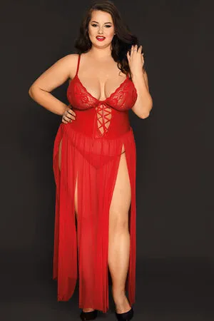 Queen Red Hot Vinyl and Lace Nightgown