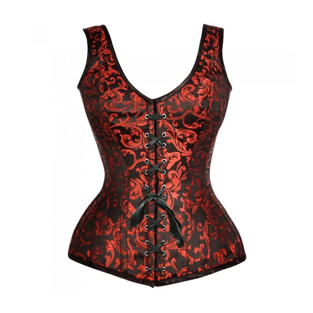 Quincy Brocade Shoulder Straps Overbust Steel Boned Corset