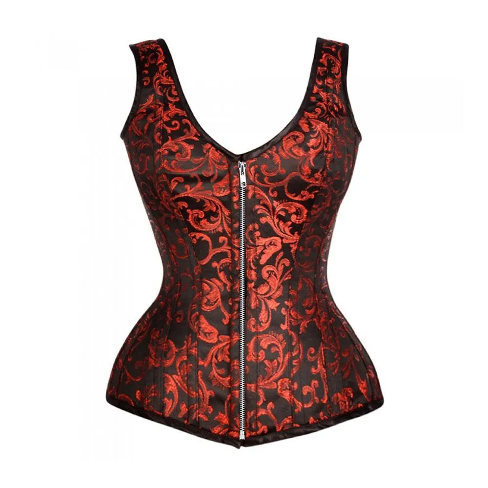 Quincy Brocade Shoulder Straps Overbust Steel Boned Corset