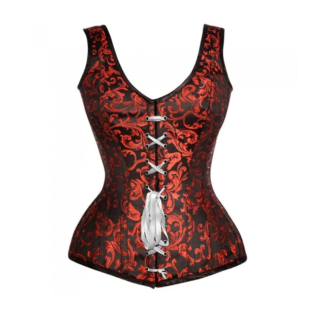 Quincy Brocade Shoulder Straps Overbust Steel Boned Corset