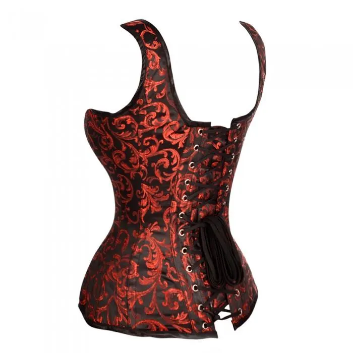 Quincy Brocade Shoulder Straps Overbust Steel Boned Corset